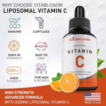 Liposomal Vitamin C 2000mg Liquid for Adults, High Absorption VIT C, Maximize Vitamin C, for Immune System & Antioxidant, 60ML (4 Bottles)