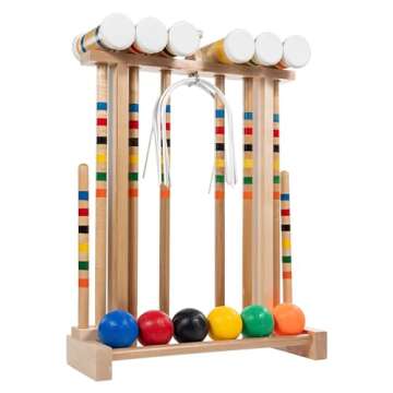 Framco Deluxe Amish Made Croquet Set Game- 6 Player- Durable Maple Hardwood