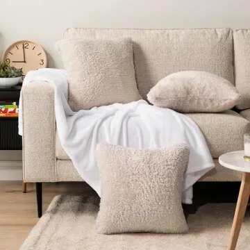 PAVILIA Fluffy Cream Ivory Throw Pillow Covers, Decorative Accent Pillow Cases for Bed Sofa Couch, S...