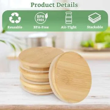 Eco-Friendly Bamboo Mason Jar Lids - QTLCOHD 18 Pack