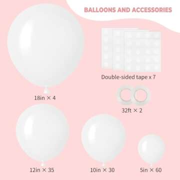 RUBFAC 129pcs White Balloons Different Sizes 18 12 10 5 Inch for Garland Arch,Party Latex Balloons f...