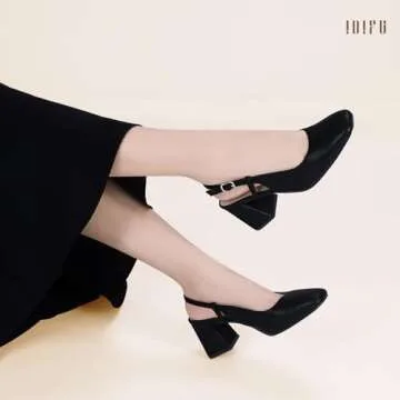 IDIFU Black Heels Closed Toe Women's Pumps Chunky Heels Low Slingback Block Square Toe Short Heels Wedding Bride Prom Office Bridal Dress Shoes for Women Comfortable Cute Pumps Shoes(Black Pu, 7.5)