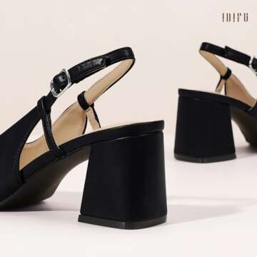 IDIFU Black Heels Closed Toe Women's Pumps Chunky Heels Low Slingback Block Square Toe Short Heels Wedding Bride Prom Office Bridal Dress Shoes for Women Comfortable Cute Pumps Shoes(Black Pu, 7.5)