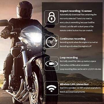 VSYSTO WiFi Motorcycle Dash Cam, Full Body Waterproof HD 1080P Front and Rear Sport Accident Proof Camera DVR for Motor Bike, Night Vision G-Sensor Loop Recording