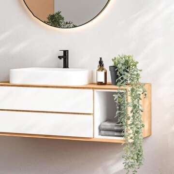 Der Rose 1Pcs Fake Plants Hanging Artificial Decor Faux Potted Eucalyptus Plants for Boho Bathroom Home Wall Shelf Bookcase Decor Indoor