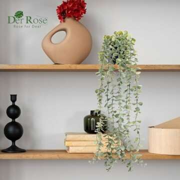 Der Rose 1Pcs Fake Plants Hanging Artificial Decor Faux Potted Eucalyptus Plants for Boho Bathroom Home Wall Shelf Bookcase Decor Indoor
