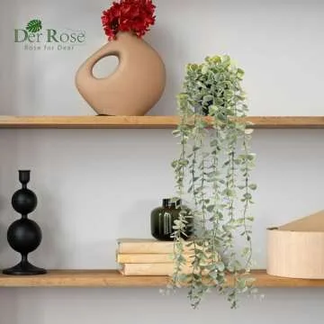Der Rose 1Pcs Fake Plants Hanging Artificial Decor Faux Potted Eucalyptus Plants for Boho Bathroom Home Wall Shelf Bookcase Decor Indoor