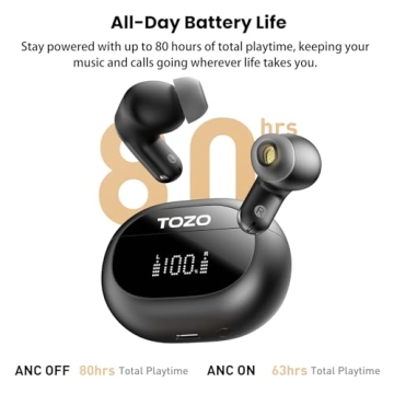 TOZO NC20 Wireless Earbuds - ANC, Hi-Res Sound, 80H Playtime