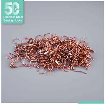 Earring Hooks 50PCS/25Pairs, Stainless Steel Rose Gold Ear Wires Fish Hooks, Hypo-allergenic Jewelry Findings Parts for DIY Jewelry Making