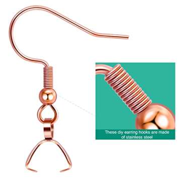 Earring Hooks 50PCS/25Pairs, Stainless Steel Rose Gold Ear Wires Fish Hooks, Hypo-allergenic Jewelry Findings Parts for DIY Jewelry Making
