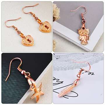 Earring Hooks 50PCS/25Pairs, Stainless Steel Rose Gold Ear Wires Fish Hooks, Hypo-allergenic Jewelry Findings Parts for DIY Jewelry Making