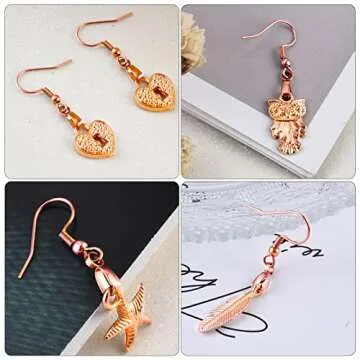 Earring Hooks 50PCS/25Pairs, Stainless Steel Rose Gold Ear Wires Fish Hooks, Hypo-allergenic Jewelry Findings Parts for DIY Jewelry Making