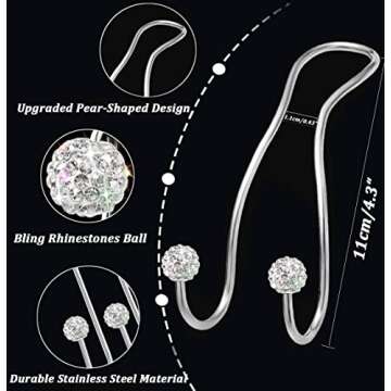 MTGOCHA Bling Purse Hook for Car Headrest Hooks Upgraded Cute Car Seat Hooks for Headrest Car Bag Hooks Car Purse Holder Hook Hanger Bling Car Accessories for Women 2 Pack,Silver