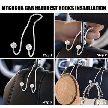MTGOCHA Bling Purse Hook for Car Headrest Hooks Upgraded Cute Car Seat Hooks for Headrest Car Bag Hooks Car Purse Holder Hook Hanger Bling Car Accessories for Women 2 Pack,Silver