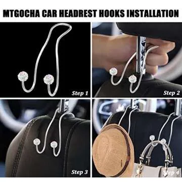 MTGOCHA Bling Purse Hook for Car Headrest Hooks Upgraded Cute Car Seat Hooks for Headrest Car Bag Hooks Car Purse Holder Hook Hanger Bling Car Accessories for Women 2 Pack,Silver