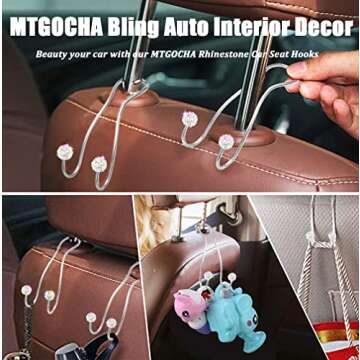 MTGOCHA Bling Purse Hook for Car Headrest Hooks Upgraded Cute Car Seat Hooks for Headrest Car Bag Hooks Car Purse Holder Hook Hanger Bling Car Accessories for Women 2 Pack,Silver