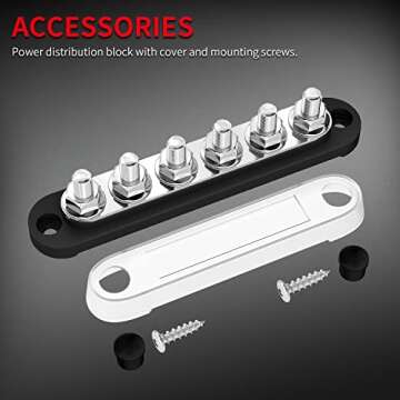 DAIERTEK 12V Bus Bar 6 x 5/16" (M8) Terminal Studs 12 Volt Power Distribution Block with Cover Battery Bus Bar 12V - 48V Positive & Negative for Automotive Car Boat Solar System