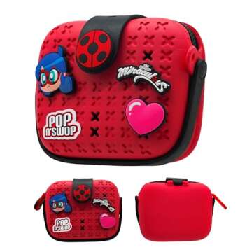 Miraculous Ladybug Pop n' Swop Red Mini Handbag, Customizable Bag 4 Clip-on Badges, Accessory Bag, L...