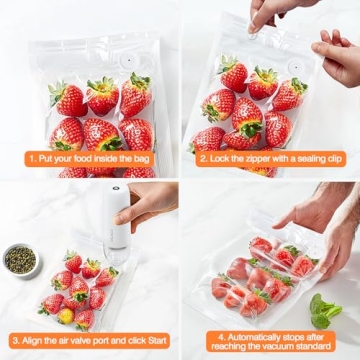 Vacuum Sealer for Sealing Food, Handheld Vacuum Pump Comes with 15 Small Vacuum Seal Bags for Clothing,Travel Vacuum Storage Bags with Electric Pump Suitable for Food, Baby Clothes and Toiletries