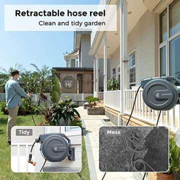 Giraffe Tools Metal Retractable Hose Reel 130 FT Wall Mounted Heavy Duty Hose Reel with 9 Pattern No...