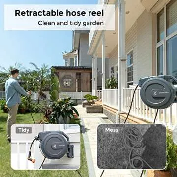 Giraffe Tools Metal Retractable Hose Reel 130 FT Wall Mounted Heavy Duty Hose Reel with 9 Pattern No...