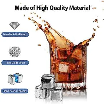 Lecone Whiskey Ice Cubes Reusable Ice Cubes for Drinks, 8PCS Whiskey Stones Set Stainless Steel Ice Cube with Ice Tongs For Whiskey, Vodka, Liqueurs, Wine, Beverage Juice or Soda