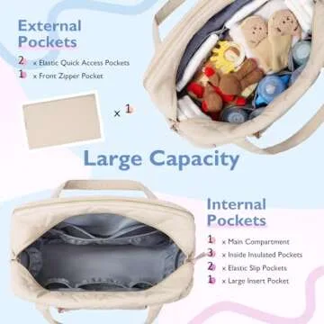 mommore Diaper Bag Tote Large Expandable Baby Travel Tote for 2 Kids Twins, Quilted Hospital Bag for Mom, Weekender