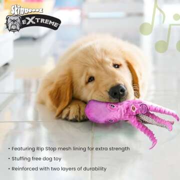 SPOT by Ethical Products Skinneeez Extreme Stuffless Dog Toy with Squeaker | Extra Strong Plush Tug of War Octopus Squeak Toy for Small and Large Dog Breeds | 16", 1-Pack