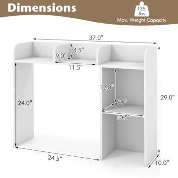 Tangkula Desktop Bookshelf, Countertop Storage Hutch with 5 Shelves for Computer Desk, Desktop 3-Tier Display Rack, Multipurpose Wood Desktop Hutch Storage Organizer for Dorm Office Home