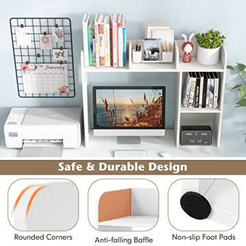 Tangkula Desktop Bookshelf, Countertop Storage Hutch with 5 Shelves for Computer Desk, Desktop 3-Tier Display Rack, Multipurpose Wood Desktop Hutch Storage Organizer for Dorm Office Home