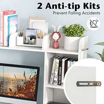 Tangkula Desktop Bookshelf, Countertop Storage Hutch with 5 Shelves for Computer Desk, Desktop 3-Tier Display Rack, Multipurpose Wood Desktop Hutch Storage Organizer for Dorm Office Home