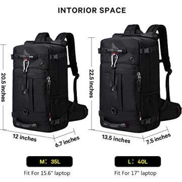 KAKA Travel Backpack, Carry On Backpack Durable Convertible Duffle Bag Fit for 17.3 Inch Laptop for Men and Women(Large 40L)