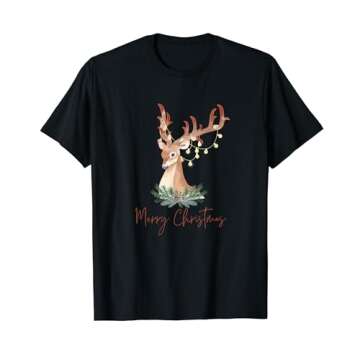 Merry Christmas Reindeer With Garland Family Men Women, Kids T-Shirt