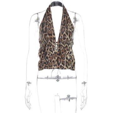 Chic CNPOLOOK Leopard Print Halter Tops for Parties