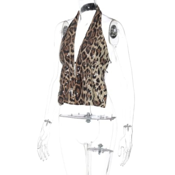 Chic CNPOLOOK Leopard Print Halter Tops for Parties