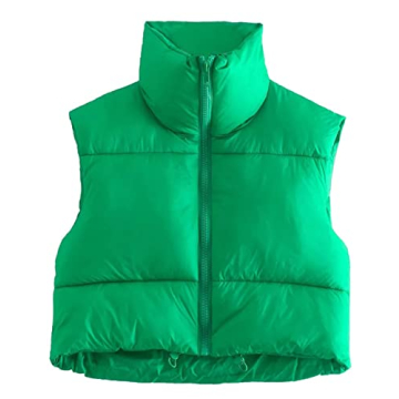 Chic & Warm APAFES Women’s Cropped Puffer Vest - Green, Lightweight Insulation