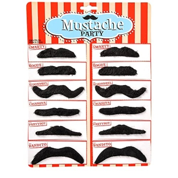 Black Fake Mustaches Pack of 12 for Costumes