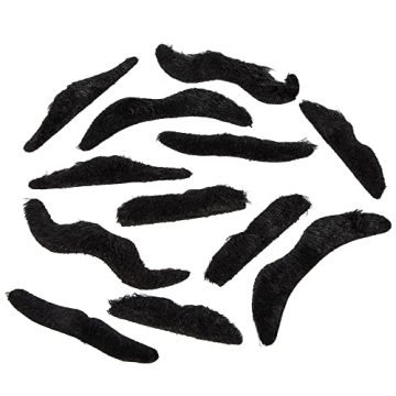 Black Fake Mustaches Pack of 12 for Costumes