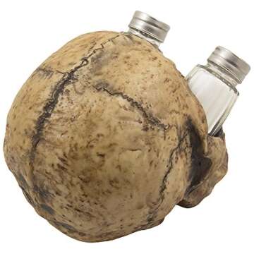 Scary Evil Human Skull Salt and Pepper Shaker Set Figurine Display Stand Holder for Spooky Halloween Party Decorations & Gothic Kitchen Decor Collectible or Novelty Gifts by Home-n-Gifts