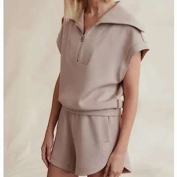 PICPUNMAK Women’s Stylish Two Piece Sweatshirt Shorts Set