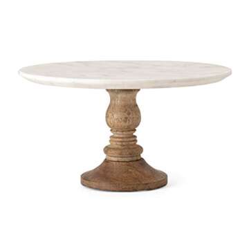 IMAX Lissa Marble Cake Stand in White – Handcrafted Cake Pedestal, Marble and Mango Wood Display Table for Presenting Cakes, Pastries, Desserts. Cake Stands