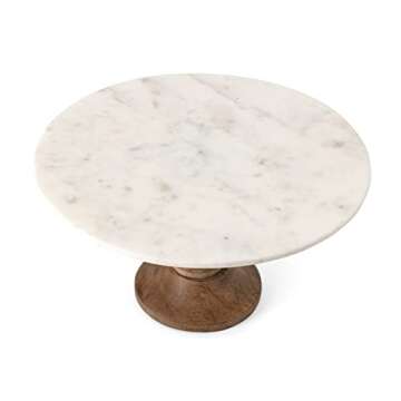 IMAX Lissa Marble Cake Stand in White – Handcrafted Cake Pedestal, Marble and Mango Wood Display Table for Presenting Cakes, Pastries, Desserts. Cake Stands