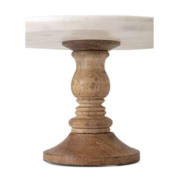 IMAX Lissa Marble Cake Stand in White – Handcrafted Cake Pedestal, Marble and Mango Wood Display Table for Presenting Cakes, Pastries, Desserts. Cake Stands