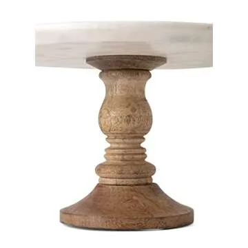 IMAX Lissa Marble Cake Stand in White – Handcrafted Cake Pedestal, Marble and Mango Wood Display Table for Presenting Cakes, Pastries, Desserts. Cake Stands