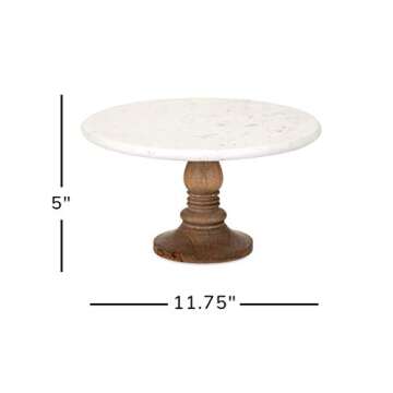 IMAX Lissa Marble Cake Stand in White – Handcrafted Cake Pedestal, Marble and Mango Wood Display Table for Presenting Cakes, Pastries, Desserts. Cake Stands