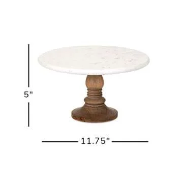 IMAX Lissa Marble Cake Stand in White – Handcrafted Cake Pedestal, Marble and Mango Wood Display Table for Presenting Cakes, Pastries, Desserts. Cake Stands