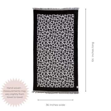InfuseZen Large Plush Turkish Bath & Beach Towel - Reversible Leopard Design – 100% Organic Turkish Cotton – Heavyweight Bath Sheet – Soft, Absorbent, Quick Dry – for Pool, Spa, Wrap - Black
