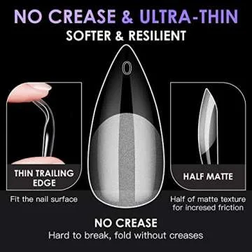 Medium Stiletto Soft Melous 600PCS Pre Buff Full Cover Half Matte Gel x Nail Tips