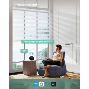 Yoolax Motorized Zebra Blinds Works with Alexa, Motorized Blinds with Remote Custom Size, Privacy Electric Blinds Zebra Blinds for Windows (80% Shading White)
