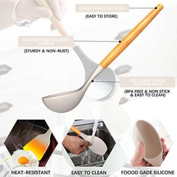 AIKKIL Kitchen Cooking Utensils Set, 26 Pcs Non-stick Silicone Kitchen Utensil Spatula Set with Wood...
